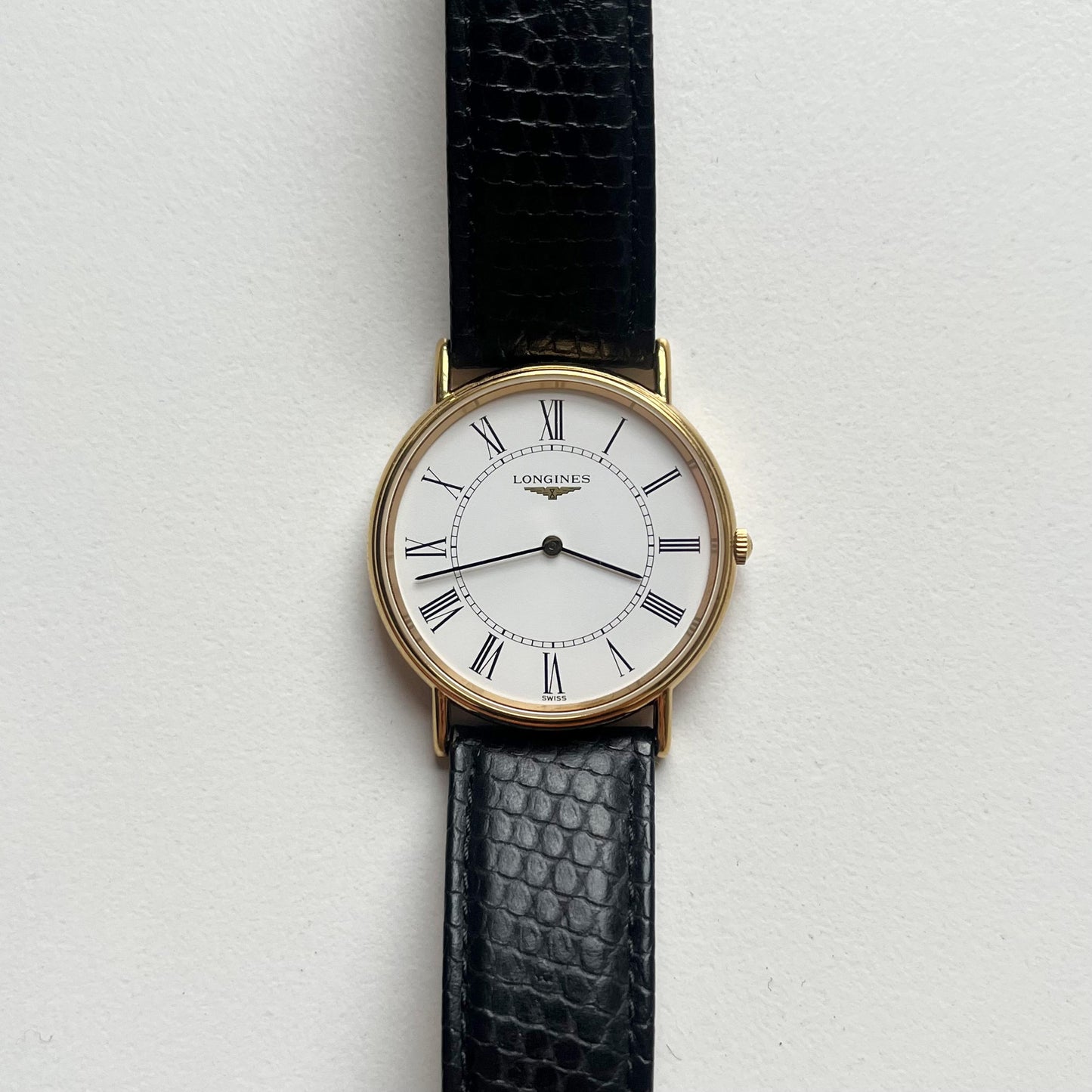 Longines Men’s Classic Watch, Authentic Leather Band, White Face, Quartz Movement