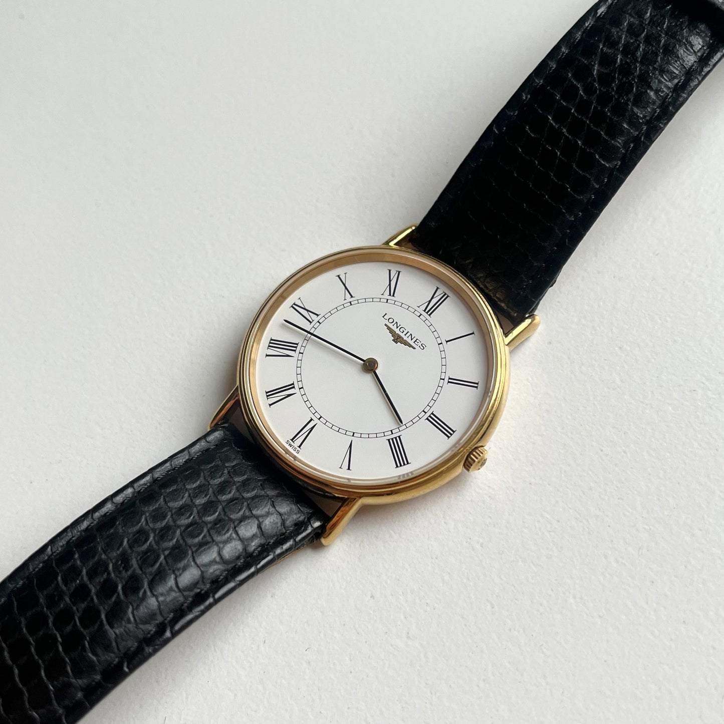 Longines Men’s Classic Watch, Authentic Leather Band, White Face, Quartz Movement