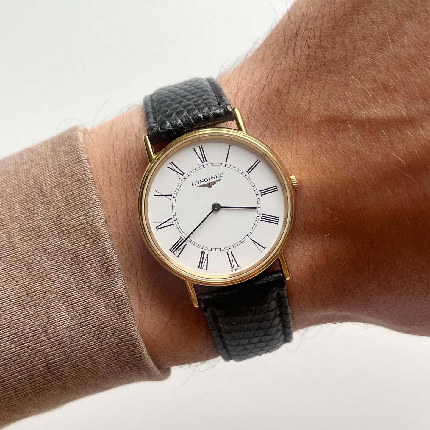 Longines Men’s Classic Watch, Authentic Leather Band, White Face, Quartz Movement