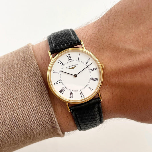 Longines Men’s Classic Watch, Authentic Leather Band, White Face, Quartz Movement