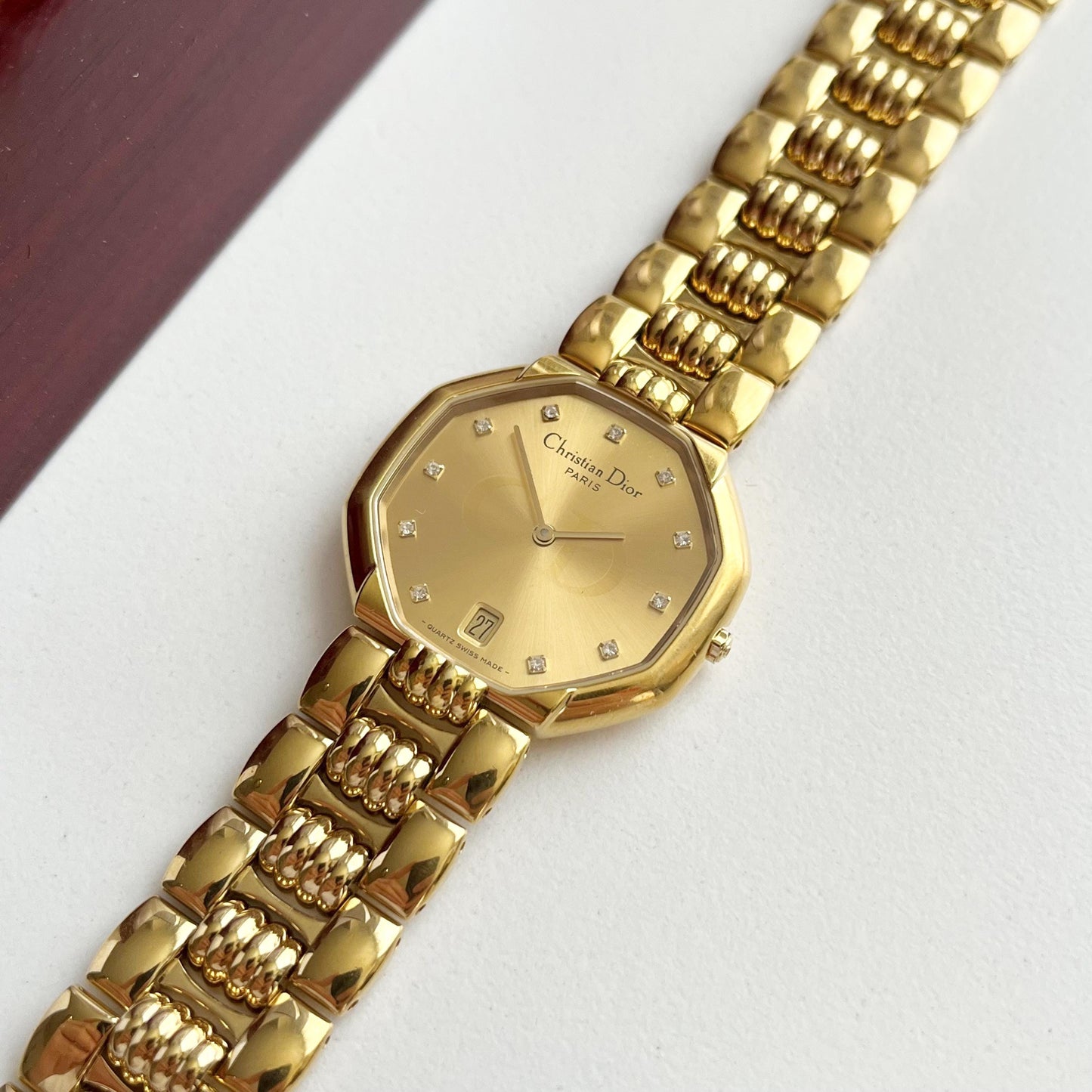Christian Dior Vintage Womens Gold Watch, 12 stones Dial Watch, Gift for Her - 19cm