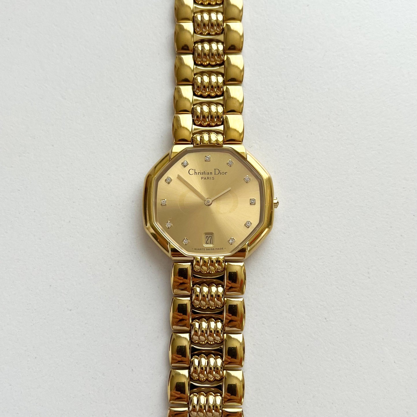 Christian Dior Vintage Womens Gold Watch, 12 stones Dial Watch, Gift for Her - 19cm