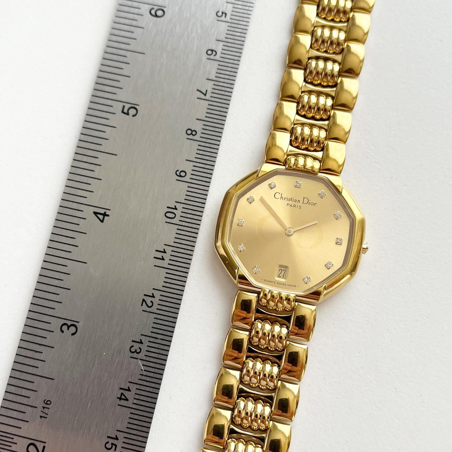 Christian Dior Vintage Womens Gold Watch, 12 stones Dial Watch, Gift for Her - 19cm