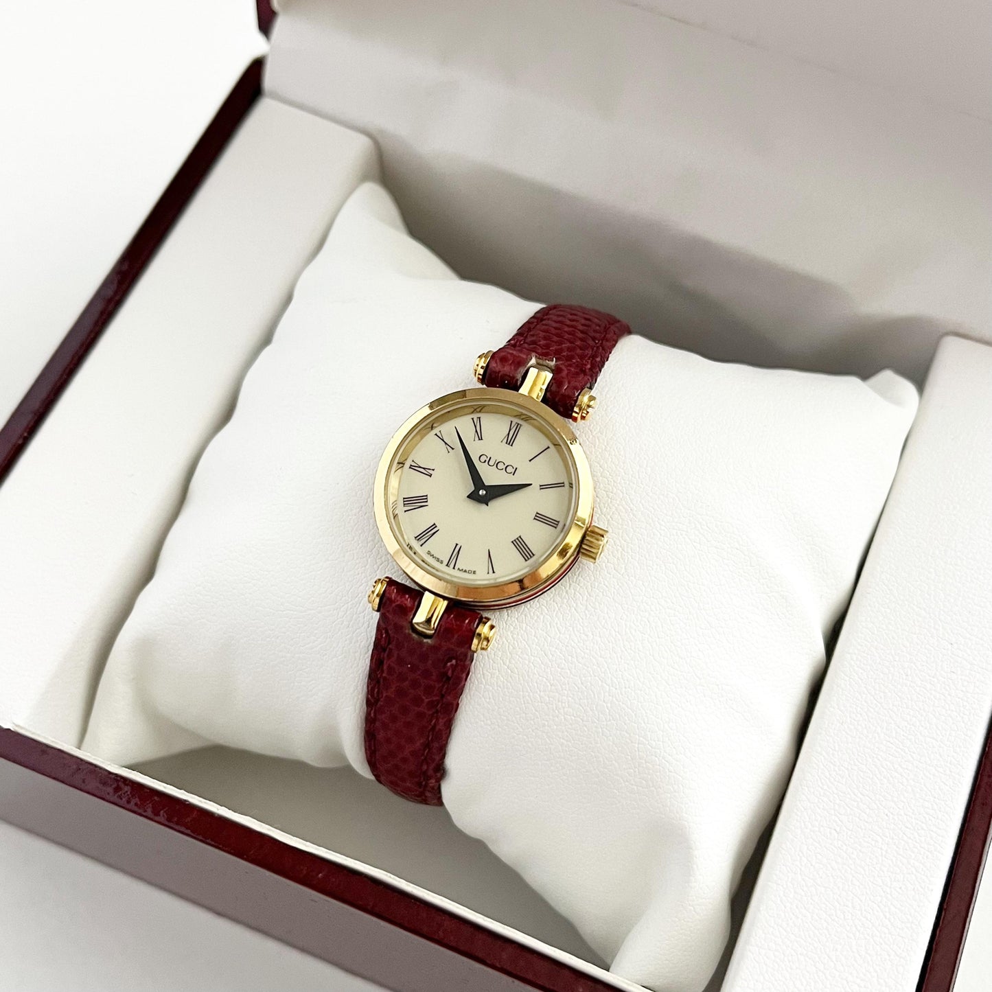 Gucci Vintage Women’s Watch, White Dial, Red Band, Gift For Her, Boxed