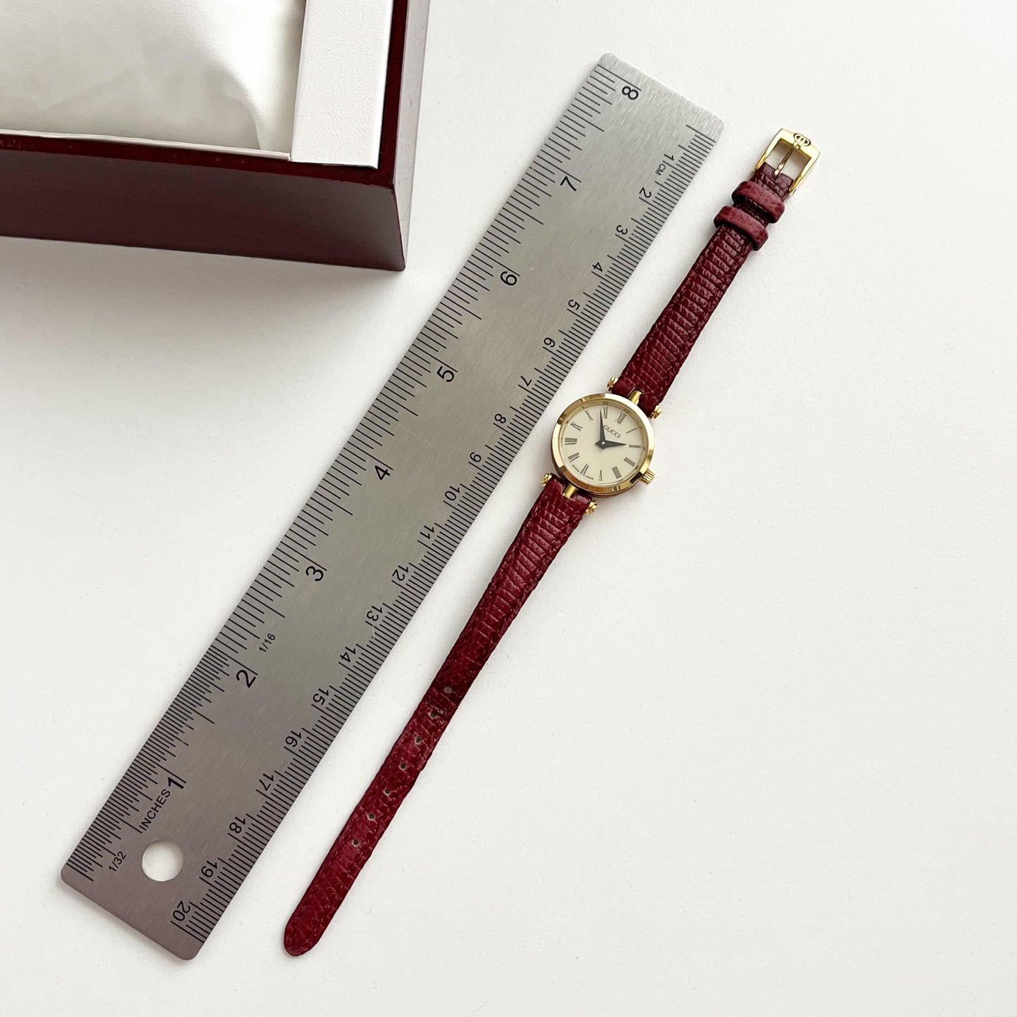 Gucci Vintage Women’s Watch, White Dial, Red Band, Gift For Her, Boxed