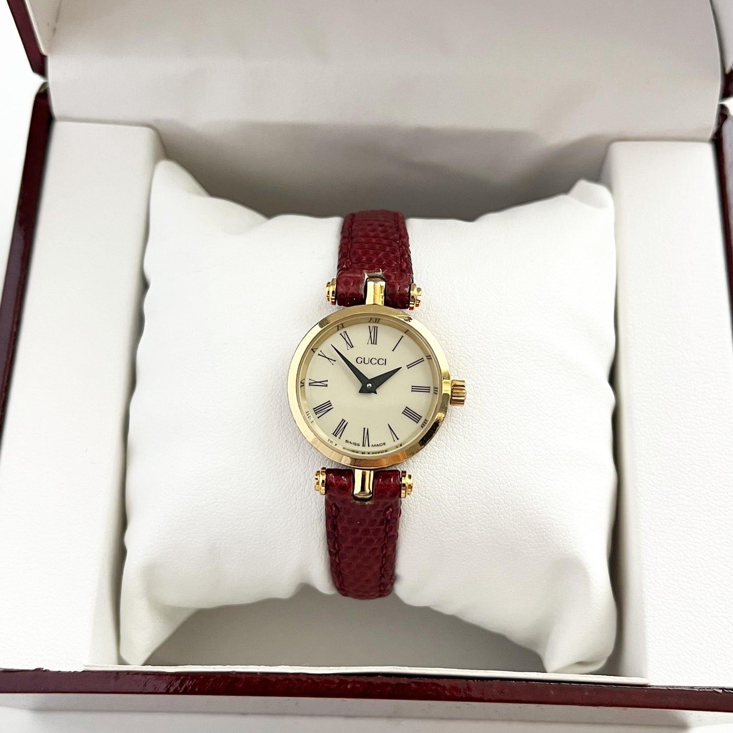 Gucci Vintage Women’s Watch, White Dial, Red Band, Gift For Her, Boxed