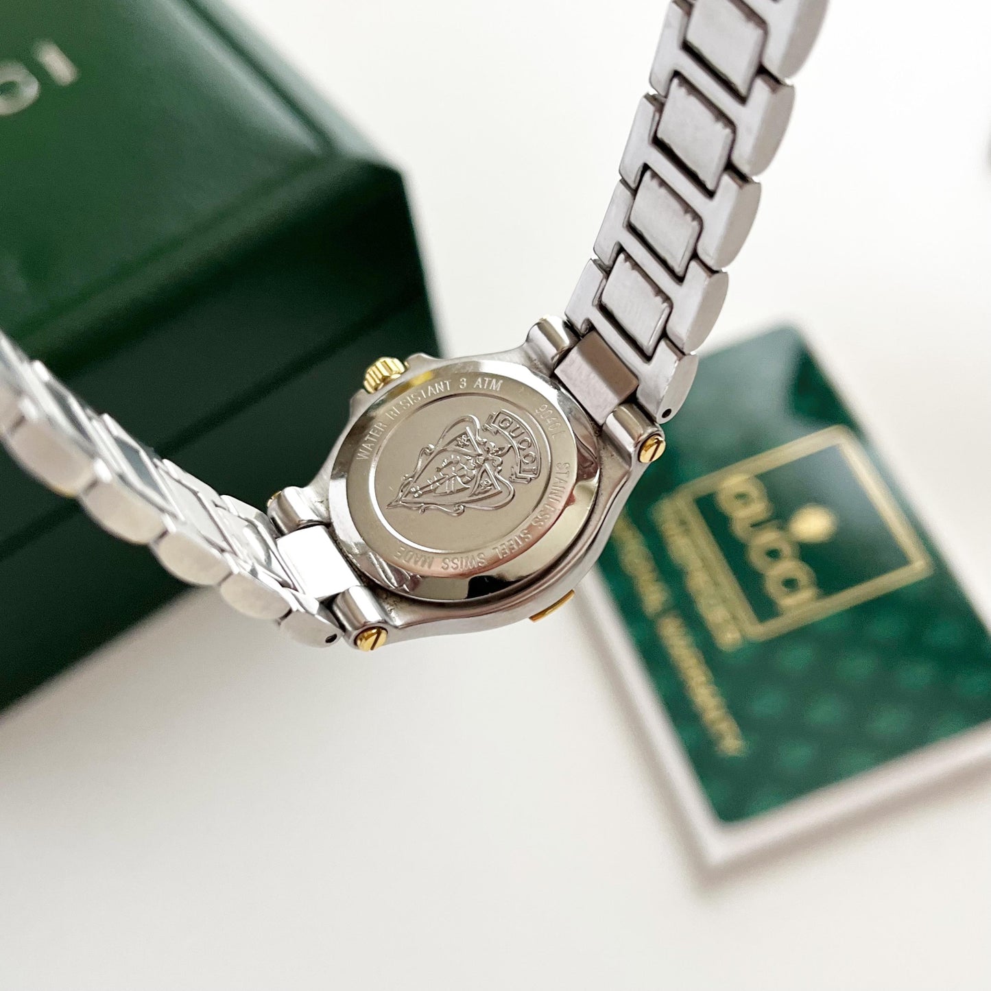 MINT - Gucci Vintage Womens Gold Date Watch, Balck Dial, Gift for Her, Boxed, Full Set - 17.5cm