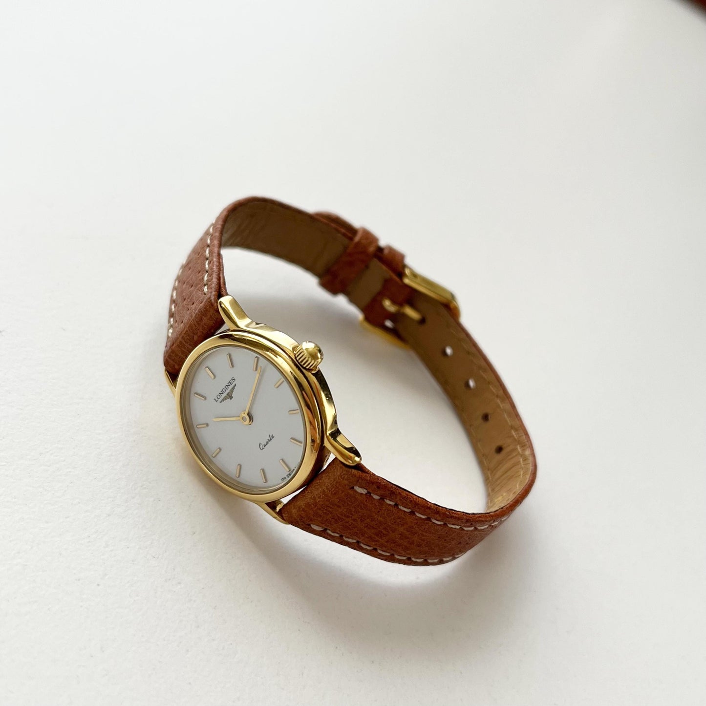 Longines Women’s Gold Vintage Watch, Brown Leather Band, Boxed, Gift for Her