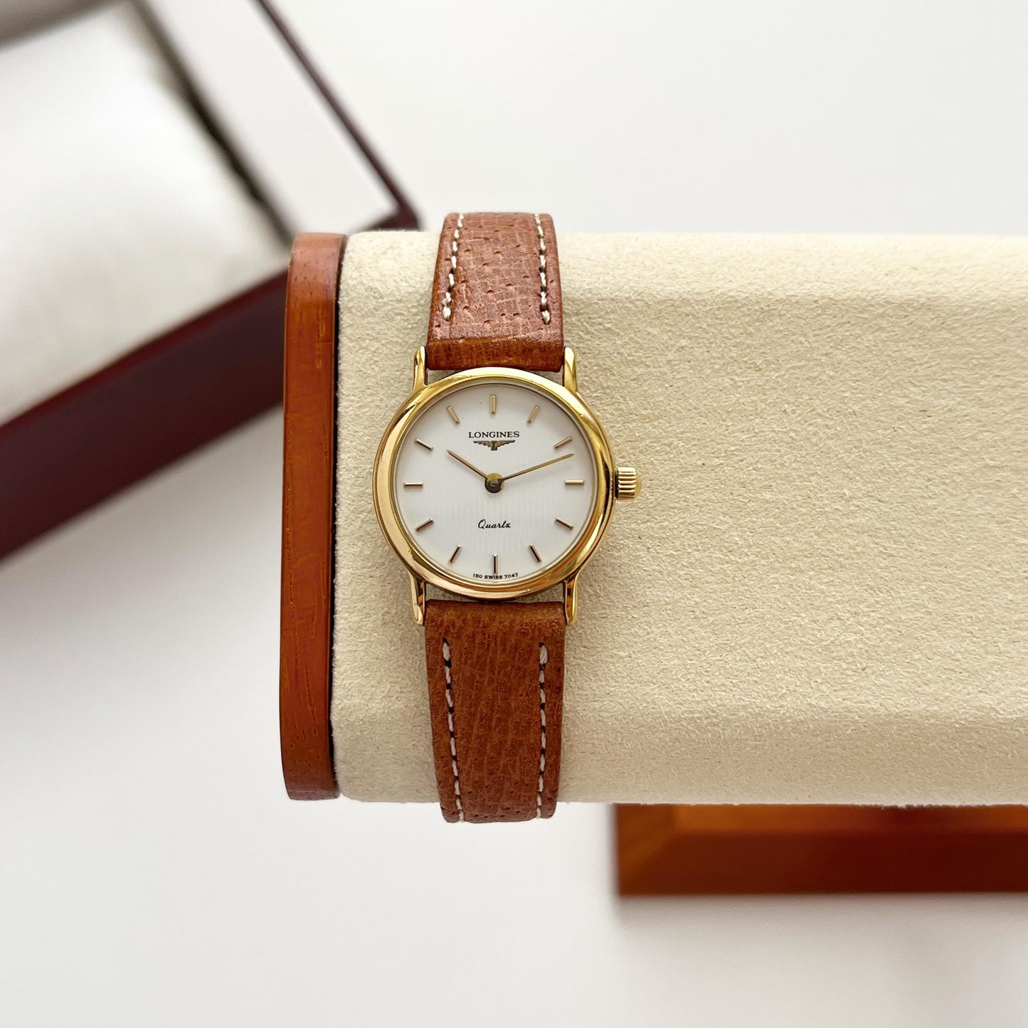 Longines Women’s Gold Vintage Watch, Brown Leather Band, Boxed, Gift for Her