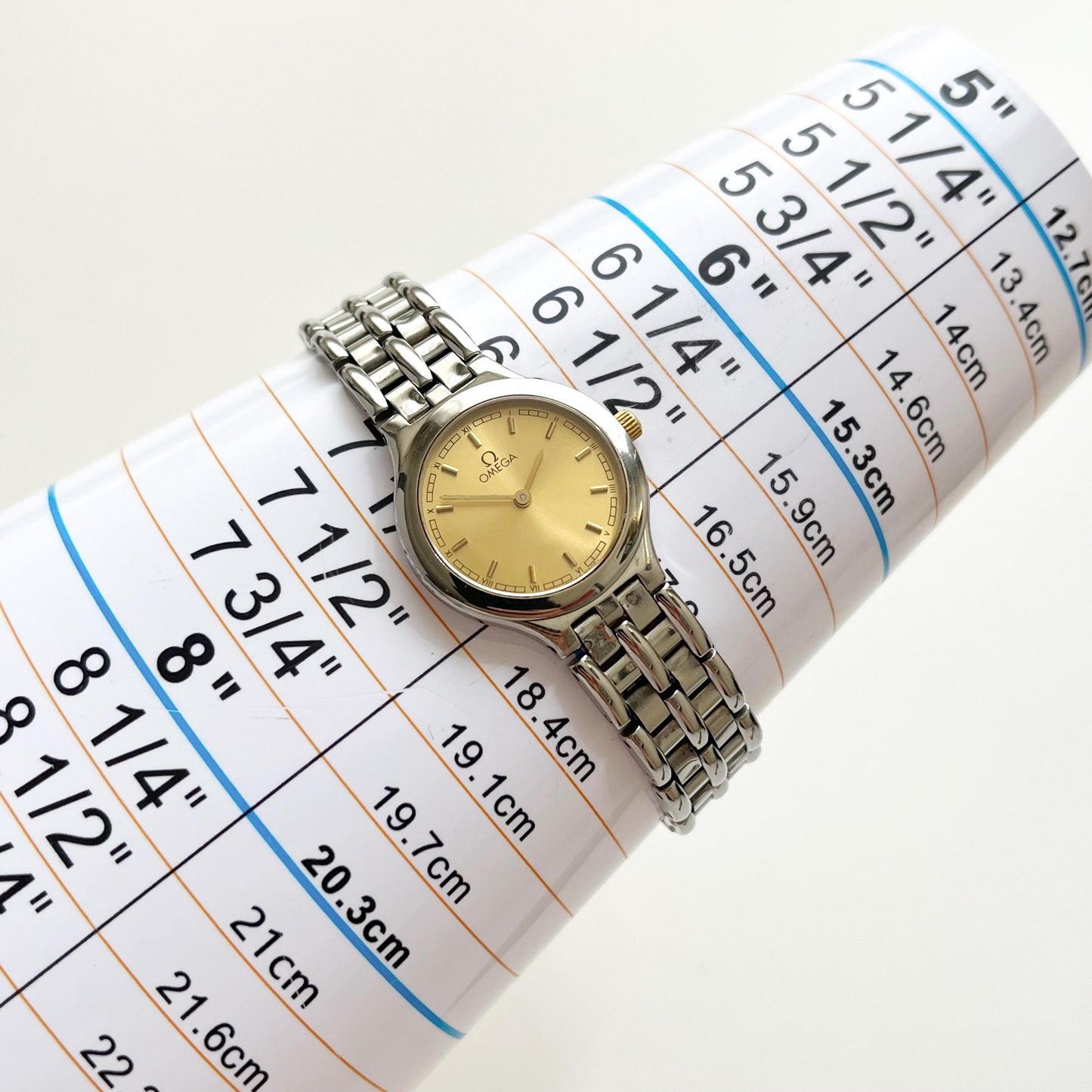 Omega Silver Women’s Vintage Watch, Gold Dial, Boxed, Gift For Her - 18cm