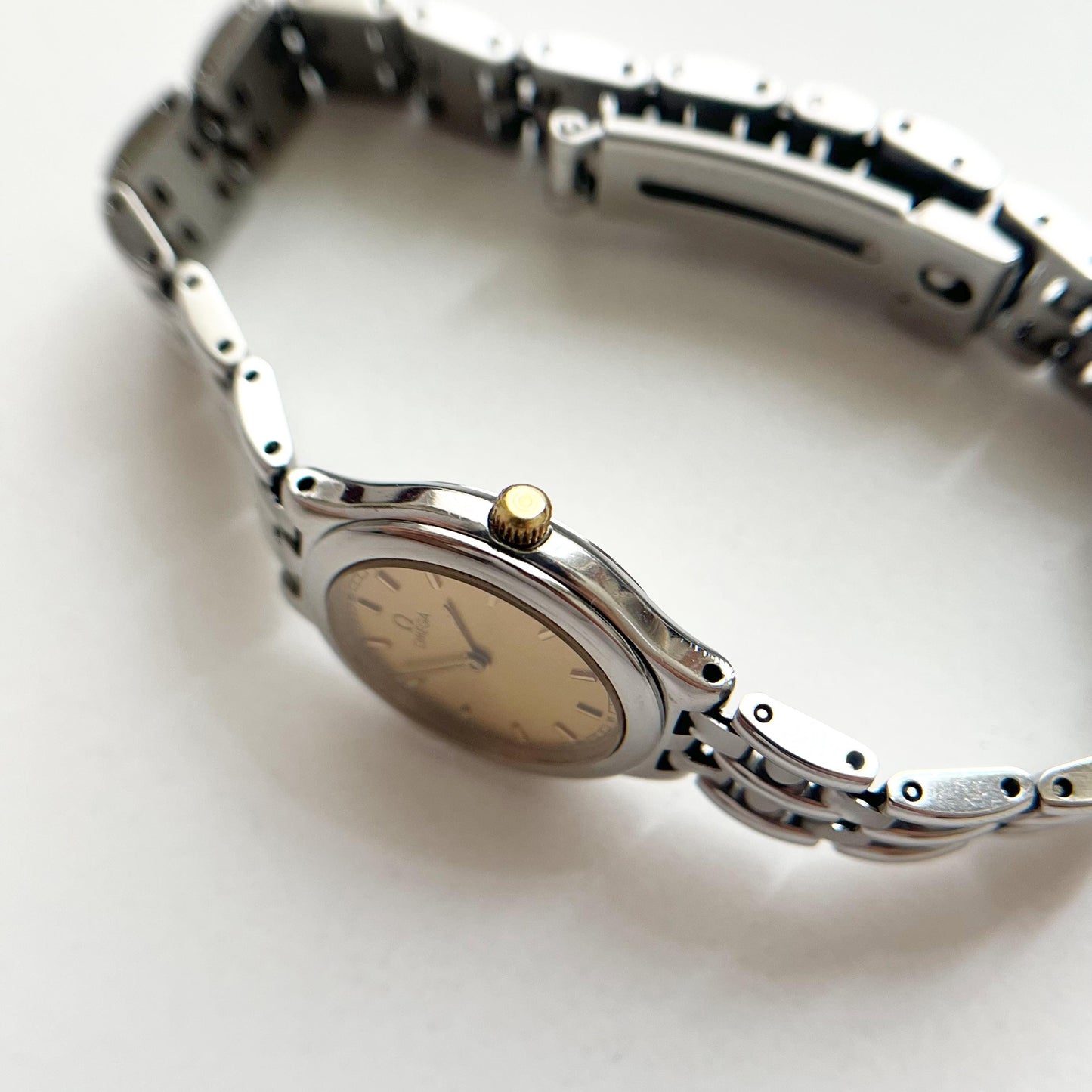 Omega Silver Women’s Vintage Watch, Gold Dial, Boxed, Gift For Her - 18cm