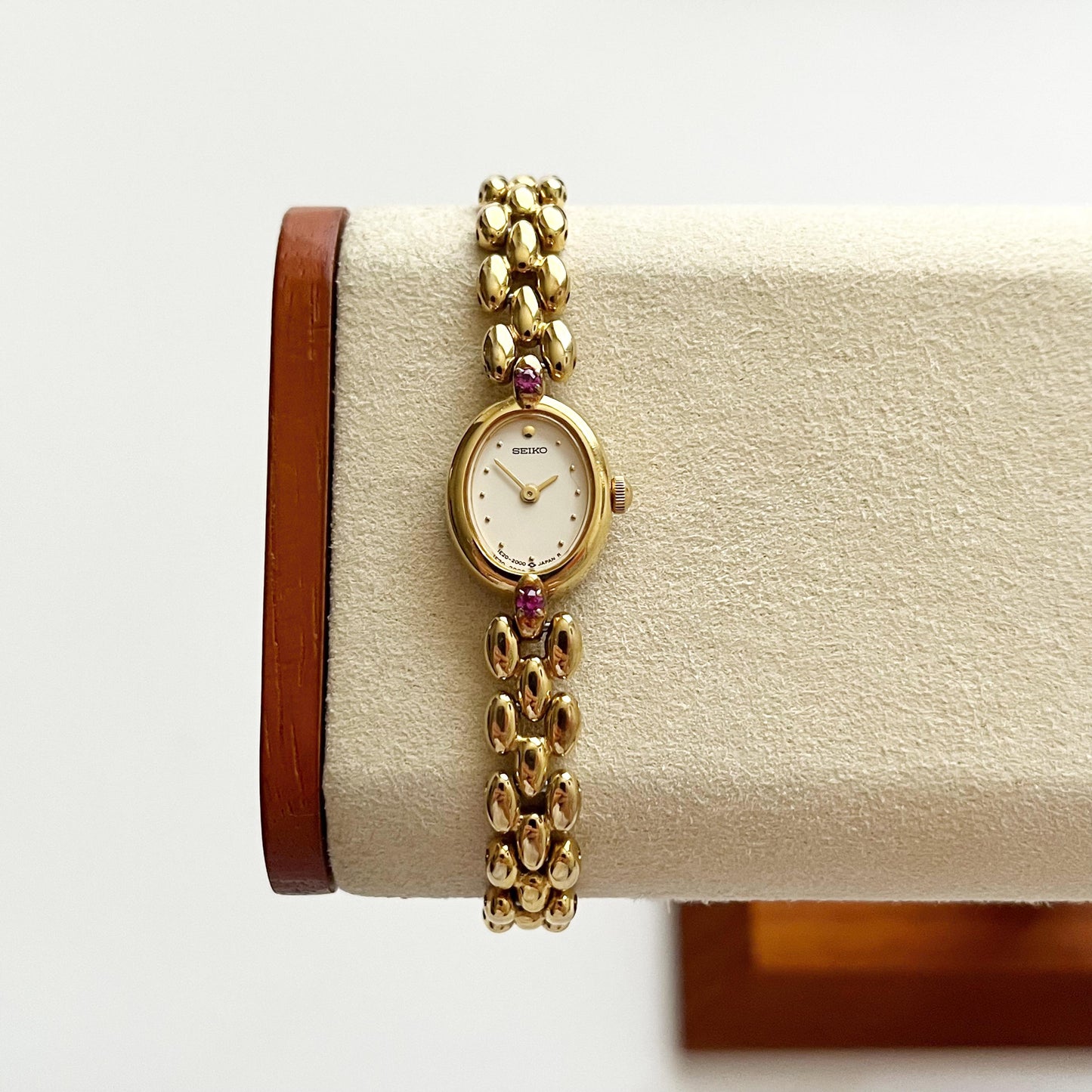 Seiko Vintage Womens Gold Plated Watch, Ruby Bracelet, 18.5cm