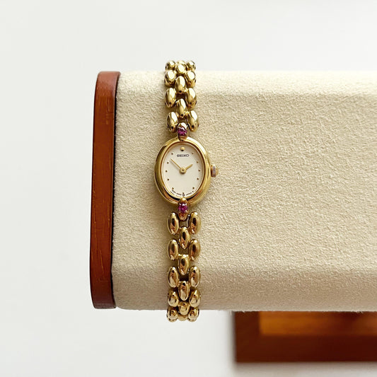 Seiko Vintage Womens Gold Plated Watch, Ruby Bracelet, 18.5cm
