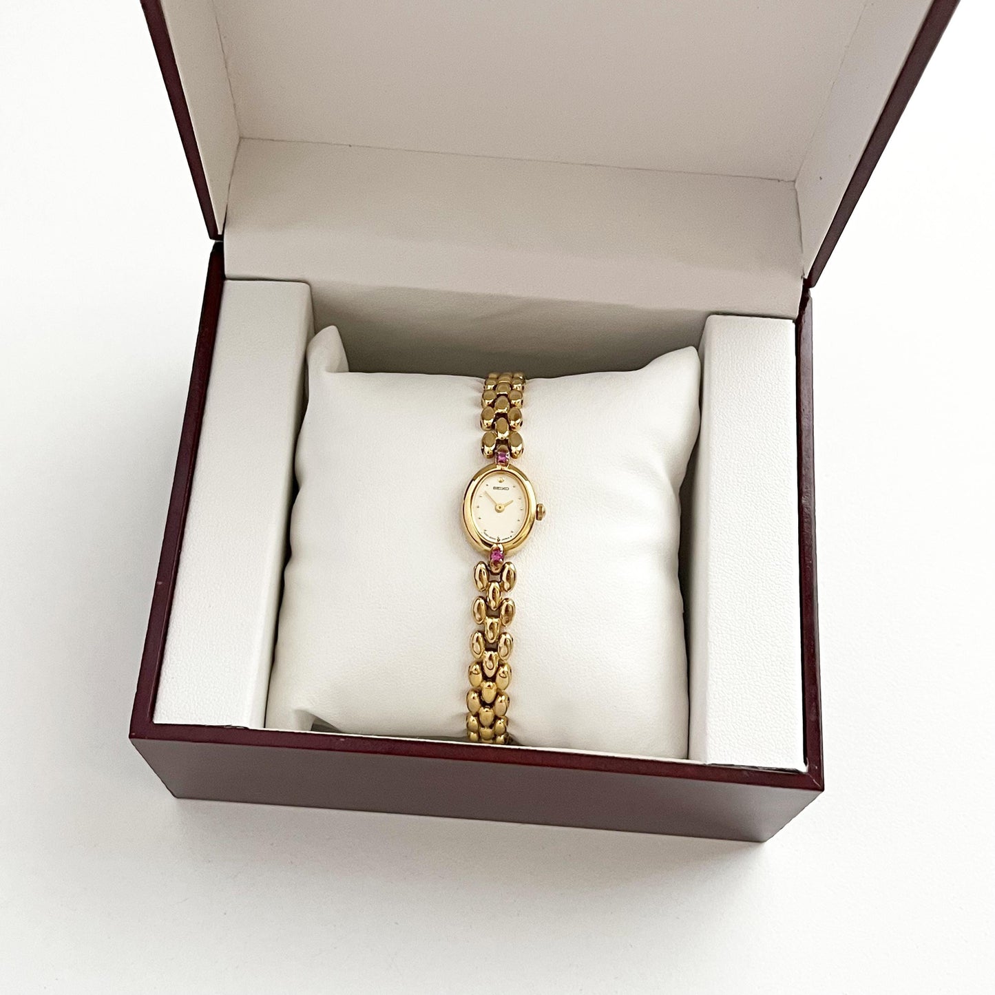 Seiko Vintage Womens Gold Plated Watch, Ruby Bracelet, 18.5cm