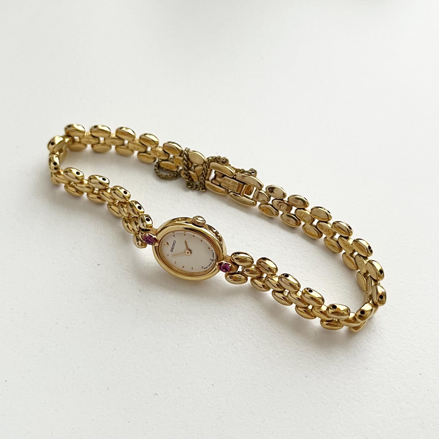 Seiko Vintage Womens Gold Plated Watch, Ruby Bracelet, 18.5cm