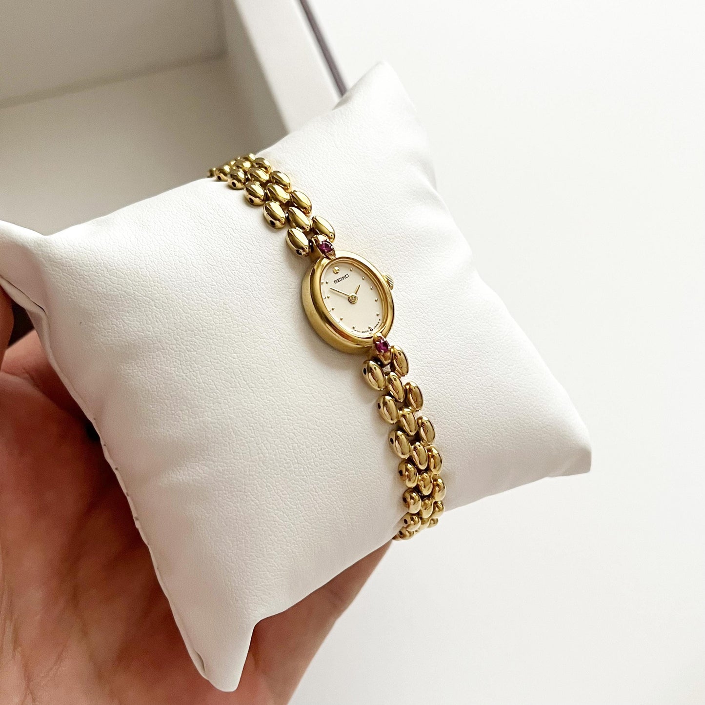 Seiko Vintage Womens Gold Plated Watch, Ruby Bracelet, 18.5cm