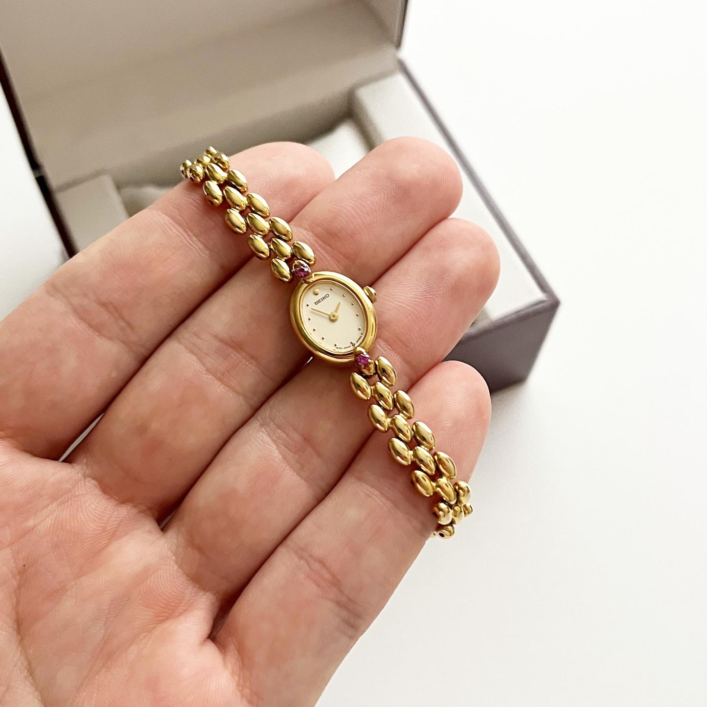 Seiko Vintage Womens Gold Plated Watch, Ruby Bracelet, 18.5cm