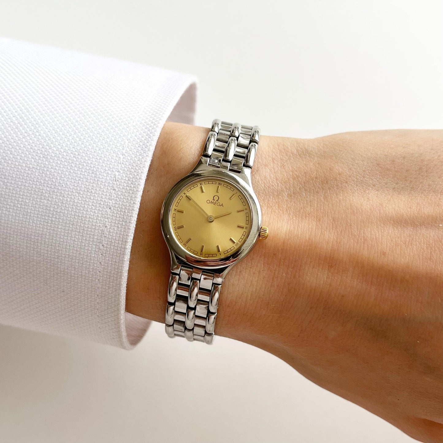 Omega Silver Women’s Vintage Watch, Gold Dial, Boxed, Gift For Her - 18cm