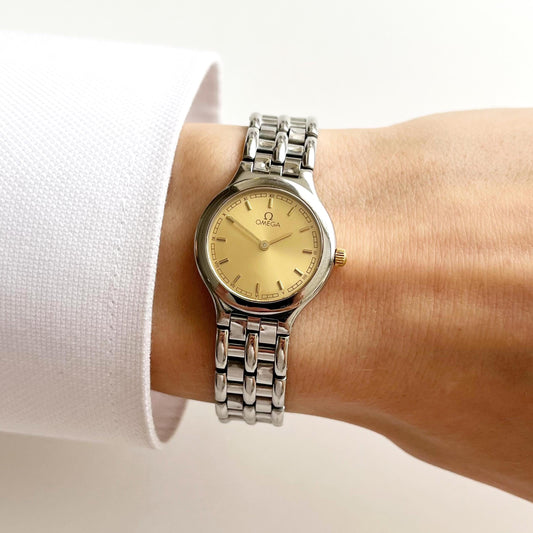 Omega Silver Women’s Vintage Watch, Gold Dial, Boxed, Gift For Her - 18cm