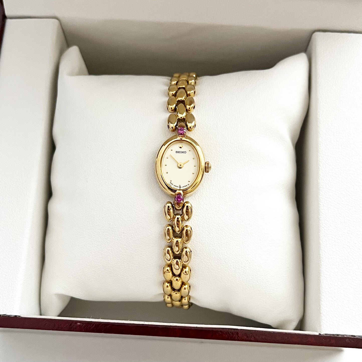 Seiko Vintage Womens Gold Plated Watch, Ruby Bracelet, 18.5cm