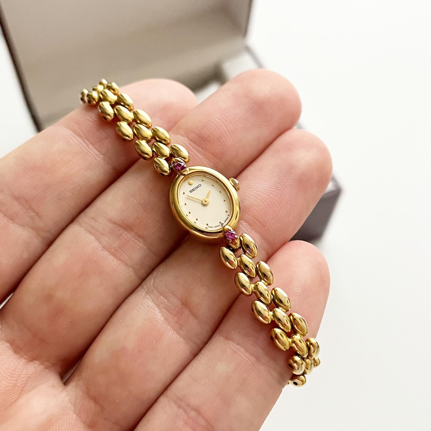 Seiko Vintage Womens Gold Plated Watch, Ruby Bracelet, 18.5cm
